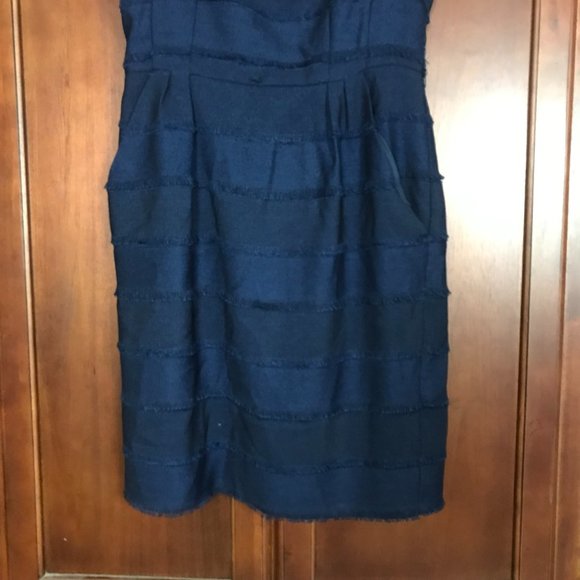 Nanette Lepore Blue Fringe Tweed Square Neck Dress Size 12 - Picture 5 of 11